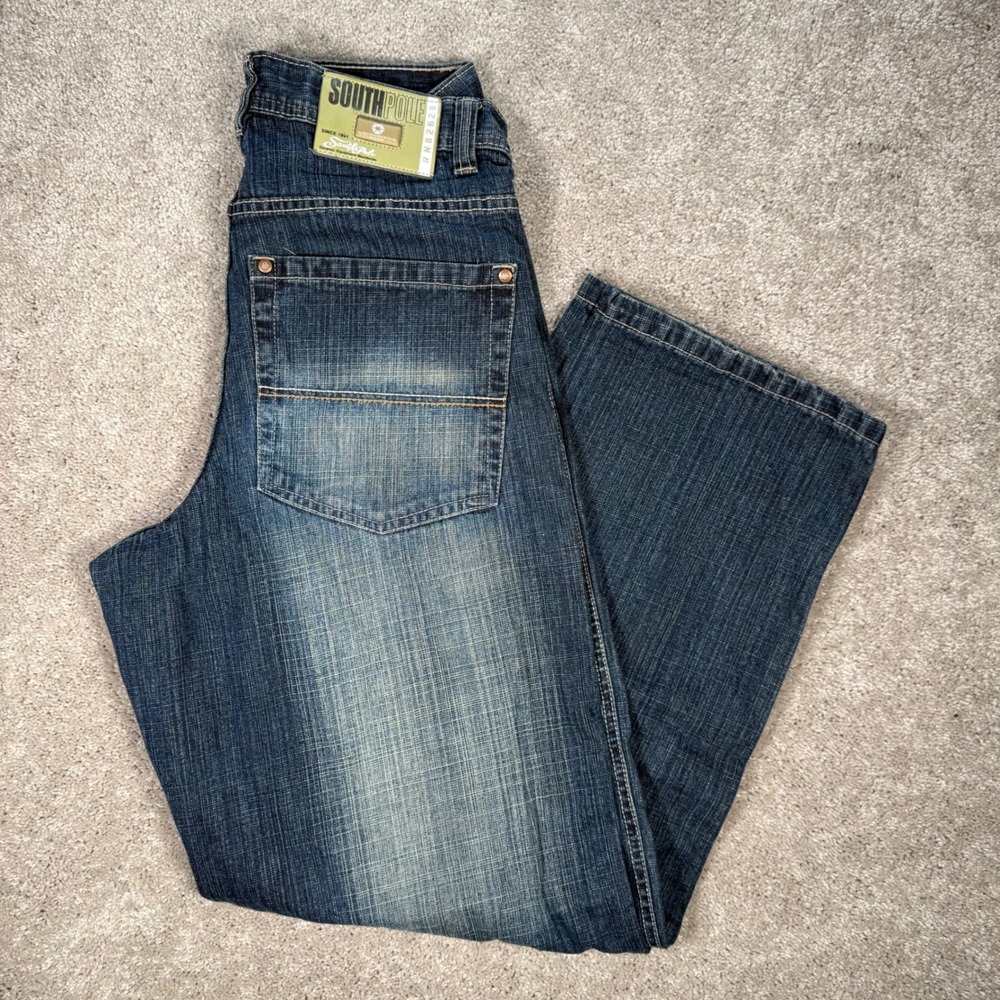 Southpole Mens Baggy Jeans Blue Y2K Skater Hip Hop Wide Leg Denim 32x33 RN82628